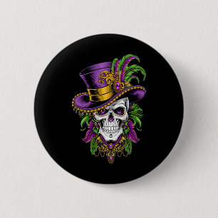 Bóton Redondo 5.08cm Mardi Gras Sugar Skull Carnaval Nova Orleans Homen