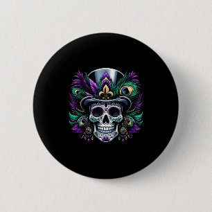 Bóton Redondo 5.08cm Mardi Gras Sugar Skull Fesume Top Dia De