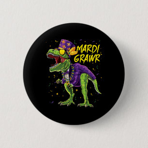 Bóton Redondo 5.08cm Mardi Grawr T-rex Dinossaur Dino Mardi Gras Kids B