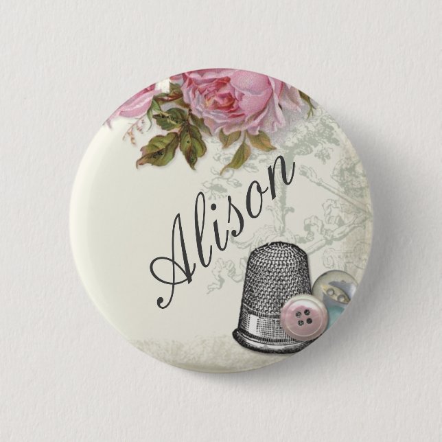 Bóton Redondo 5.08cm MARFIM Sewing das noções, crachá conhecido (Frente)