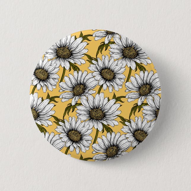 Bóton Redondo 5.08cm Margaridas brancas, flores silvestres em amarelo (Frente)