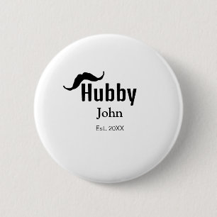 Bóton Redondo 5.08cm marido Hubby adiciona nome data ano bigode simples