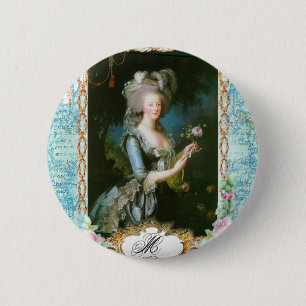 Bóton Redondo 5.08cm Marie Antonieta e Rosas Rosa