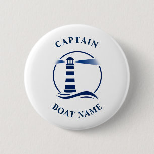 Bóton Redondo 5.08cm Marinho de Nome do Capitão Barco Clássico Náuti