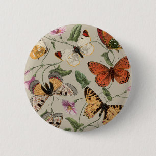 Bóton Redondo 5.08cm Mariposa Natureza Desenho aquarela antiga