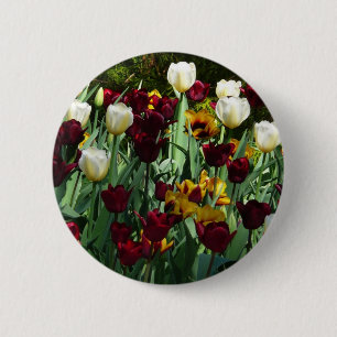 Bóton Redondo 5.08cm Maroon e Tulipas Amarelas Palidez Colorida