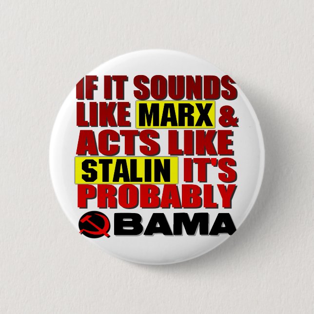 Bóton Redondo 5.08cm Marx, Stalin? Obama! (Frente)