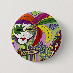Bóton Redondo 5.08cm Máscara de pena de Mardi Gras Psicodélica