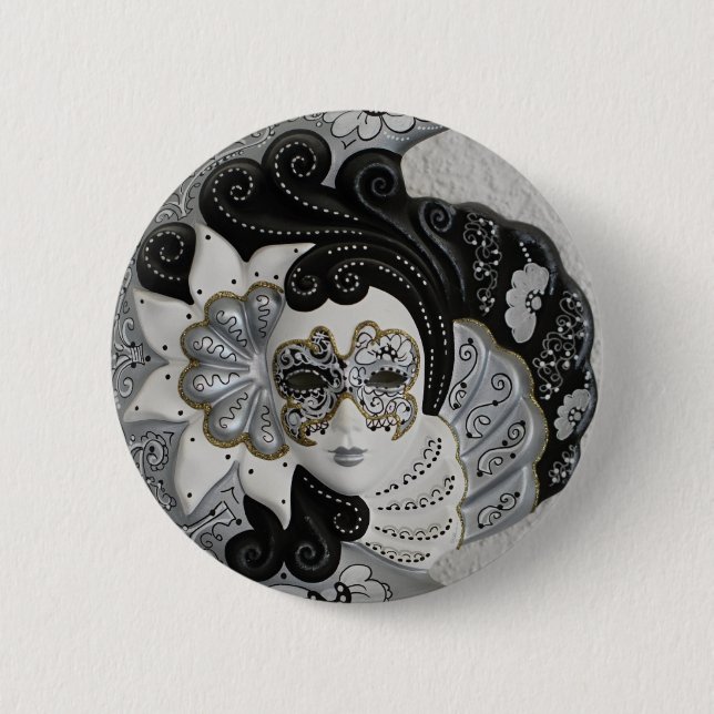 Bóton Redondo 5.08cm Máscara de Prata Dourada Veneza (Frente)