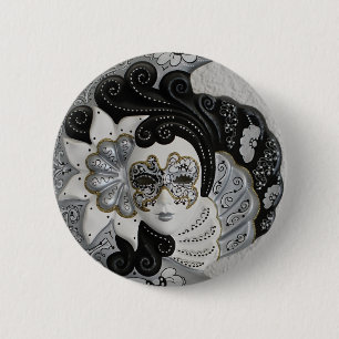 Bóton Redondo 5.08cm Máscara de Prata Dourada Veneza