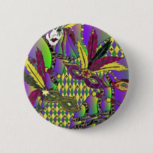 Bóton Redondo 5.08cm Máscaras de penas do Mardi Gras Psychedelic