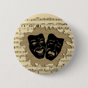 Bóton Redondo 5.08cm Máscaras de Teatro e Música Antica