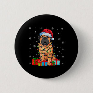 Bóton Redondo 5.08cm Mastiff Dog Ugly Xmas Lights Santa Hat Mastiff
