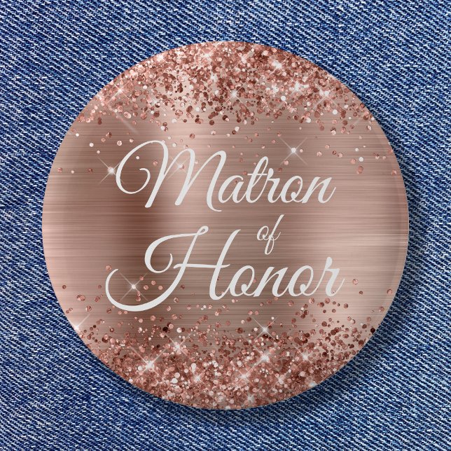 Bóton Redondo 5.08cm Matão de Honra, Rosa de Folha de Ouro (Matron of Honor Glittery Rose Gold Foil Button)