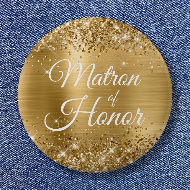 Bóton Redondo 5.08cm Matéria de Honra e Glittery Gold Foil (Matron of Honor Glittery Gold Foil Button)