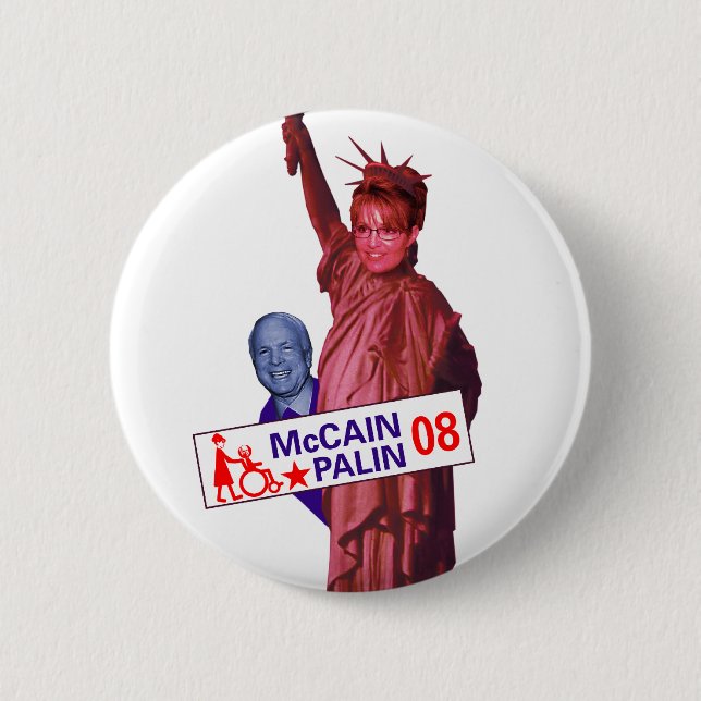 Bóton Redondo 5.08cm McCain cómico Palin 2008 (Frente)