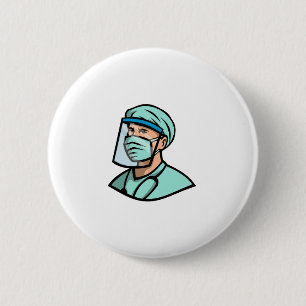 Bóton Redondo 5.08cm Medical Professional Wearing Face Mask Mascot