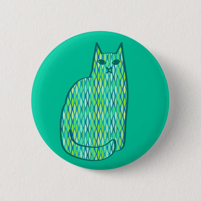 Bóton Redondo 5.08cm Médio-século Moderno Gato, Casa da Moeda e Verde l (Frente)