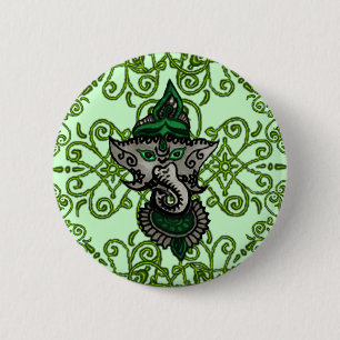 Bóton Redondo 5.08cm Mehndi Ganesha (Verde)