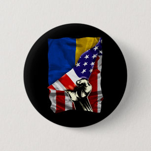 Bóton Redondo 5.08cm Meia Bandeira Americana Raízes Ucranianas Bandeira