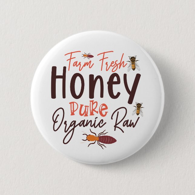 Bóton Redondo 5.08cm Mel Fresco fazenda Pura E Biológica - Abelha (Frente)