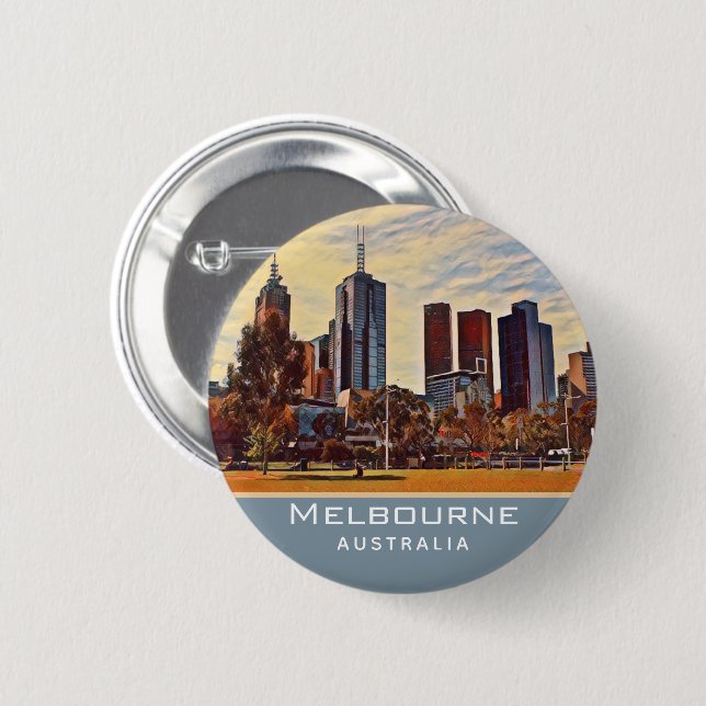 Bóton Redondo 5.08cm Melbourne Austrália Skyline Watercolor Art (Frente & Verso)