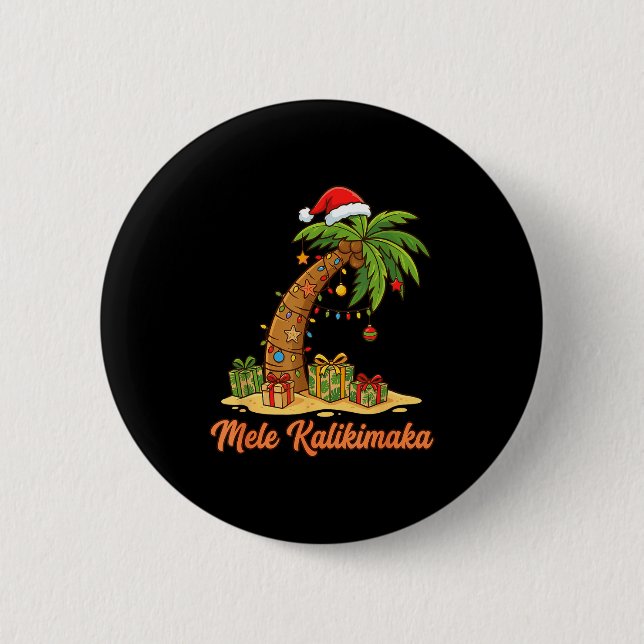 Bóton Redondo 5.08cm Mele Kalikimaka Hawaiian Christmas Palm Trees  (Frente)