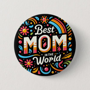 Bóton Redondo 5.08cm Melhor Mãe do Mundo - Floral Vibrante e Arco-íris