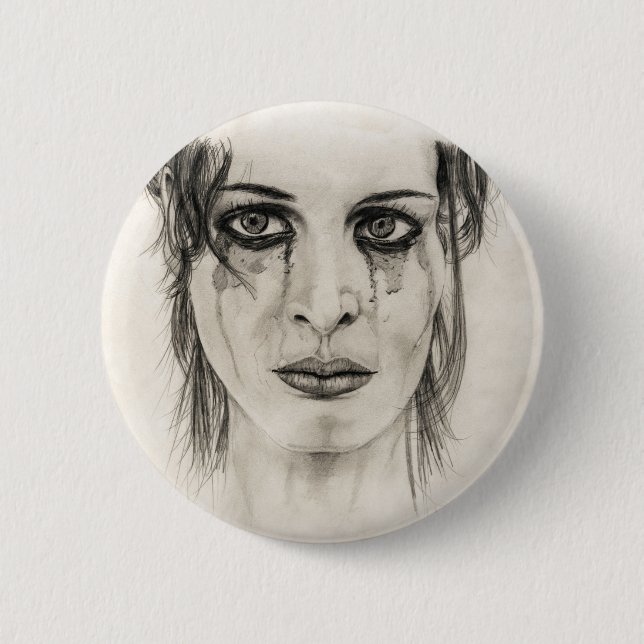 Bóton Redondo 5.08cm Menina choradora - Desenho a lápis (Frente)
