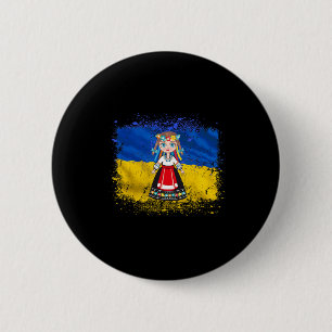Bóton Redondo 5.08cm Menina com traje nacional ucraniano Bandeira da Uc