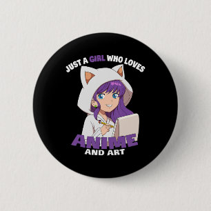 Bóton Redondo 5.08cm Menina De Anime Apenas Uma Menina Que Ama Anime E 