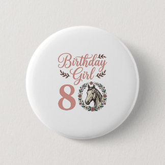 Bóton Redondo 5.08cm Menina de Aniversário 8 Cavalo Floral Camisa Vinta
