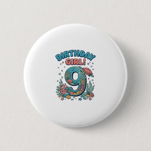 Bóton Redondo 5.08cm Menina de Aniversário 9 Tartaruga Marinha Vetor De