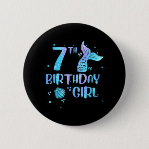 Bóton Redondo 5.08cm Menina de Aniversário de 7 Anos Sereia 7º Crianças