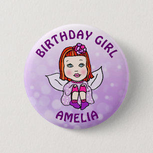 Bóton Redondo 5.08cm Menina de Aniversário Fada Bonita Personalizada