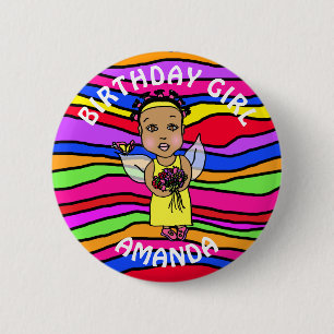 Bóton Redondo 5.08cm Menina de Aniversário Fada Bonita Personalizada
