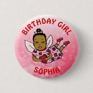 Bóton Redondo 5.08cm Menina de Aniversário Fada Bonita Personalizada