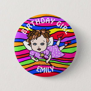 Bóton Redondo 5.08cm Menina de Aniversário Fada Roxa Personalizada