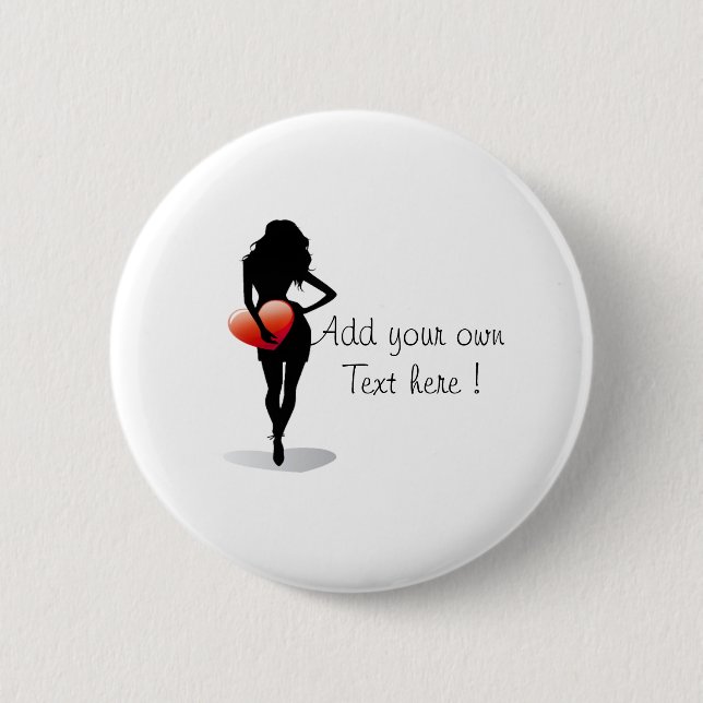 Bóton Redondo 5.08cm Menina de botões com coração vermelho (Frente)