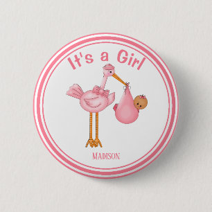 Bóton Redondo 5.08cm Menina de Stork de Chá de fraldas Personalizável