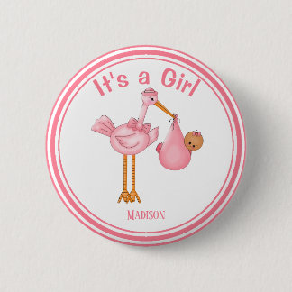Bóton Redondo 5.08cm Menina de Stork de Chá de fraldas Personalizável
