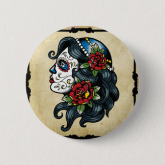 Bóton Redondo 5.08cm menina do tatuagem do crânio