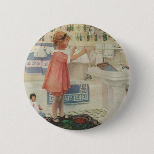 Bóton Redondo 5.08cm Menina do vintage, criança que faz a roupa de