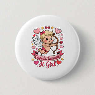 Bóton Redondo 5.08cm Menina Favorita do Cupido Dia dos Namorados Coraçã