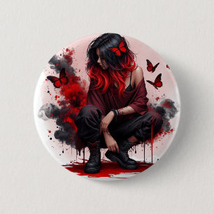 Bóton Redondo 5.08cm Menina grunge borboleta vermelha