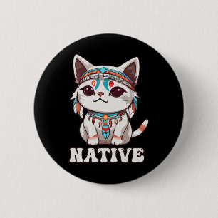 Bóton Redondo 5.08cm Menina Nativa Nativa Americana de Gato Kawaii