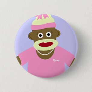 Bóton Redondo 5.08cm Menina personalizada do macaco da peúga do nome o