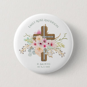 Bóton Redondo 5.08cm Meninas Pink floral BAUTIZO Baptism Bautismo Namí