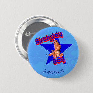 Bóton Redondo 5.08cm Menino de Aniversário Dinossauro Amigável Fofo Per