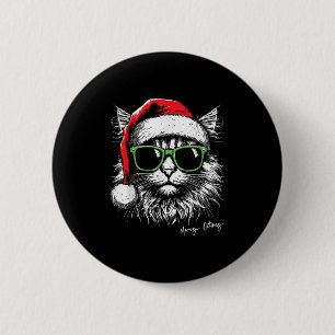 Bóton Redondo 5.08cm Meowy Catmas Chapéu de Papai Noel Roupas de Natal